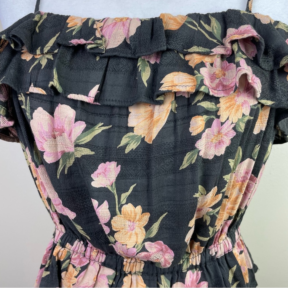 Clearance NEW Floral Peplum Crop Top Spaghetti Straps Charcoal Pink Size Medium - Picture 4 of 8